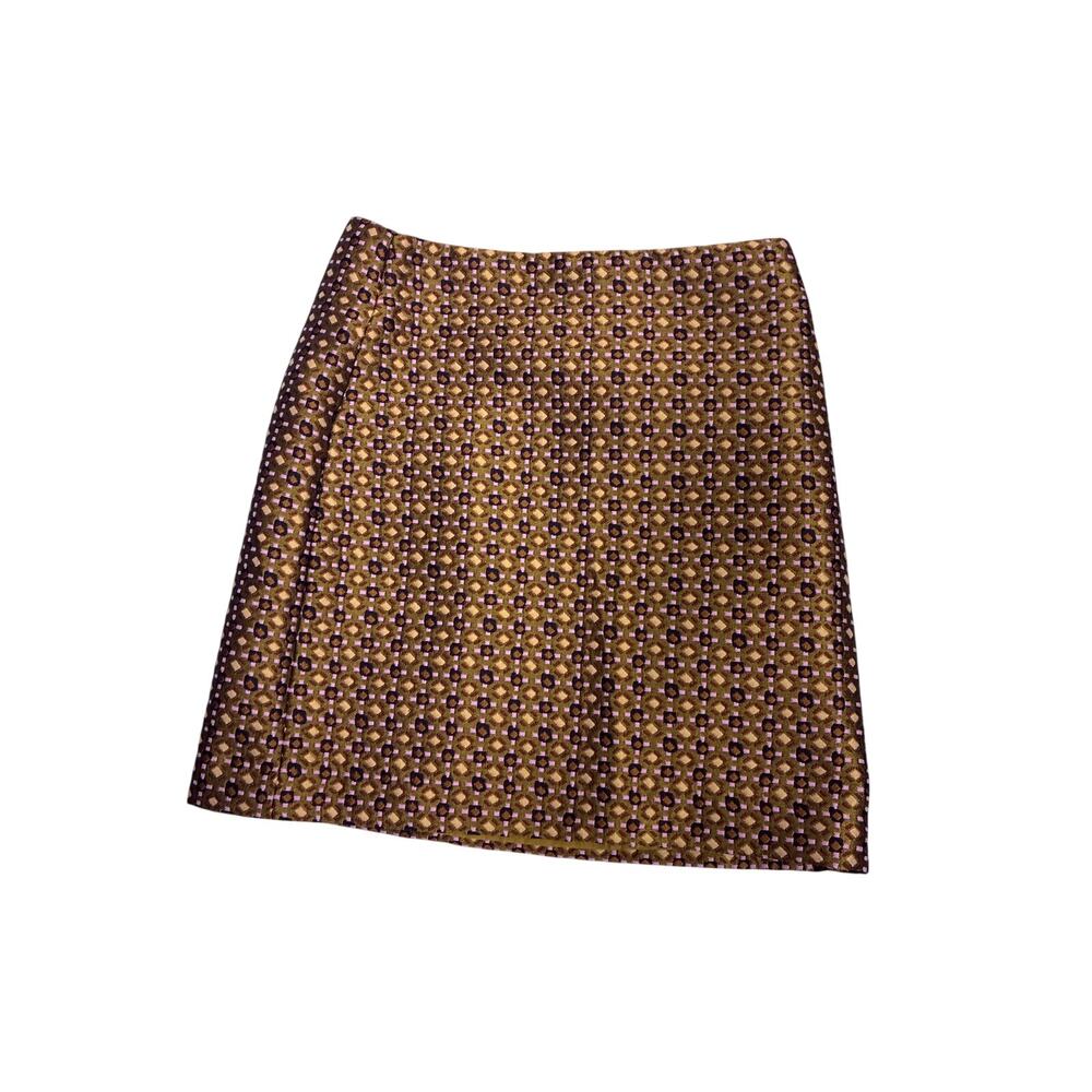 LOFT Purple Gold Shimmer Midi Skirt Womens 4 Boho Egyptian Metallic